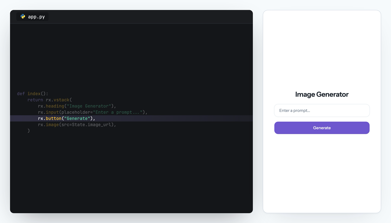 Preview of an image generation app built with Reflex