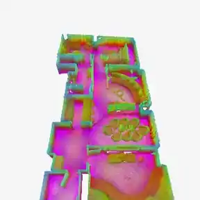 The same house seen by a self-supervised encoder, points lit by similarity to a query
