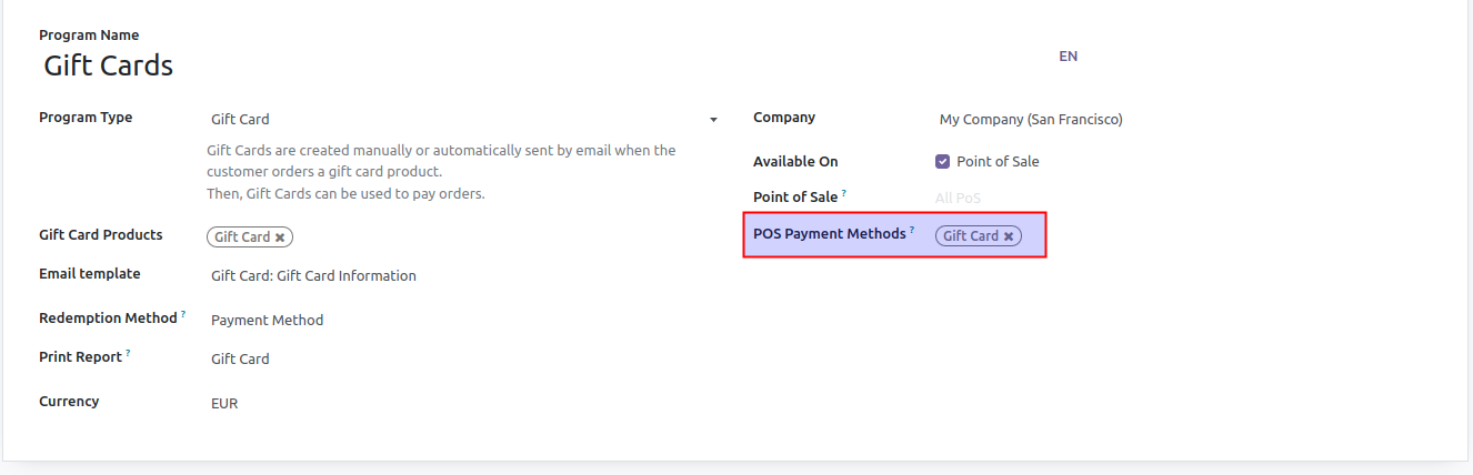 Select payment methods to be used for card redeeming