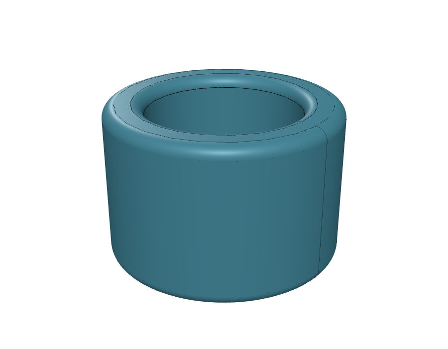A BOSL2 tube, imported via scad123d and filleted, with a smooth rounded rim and its real edges highlighted