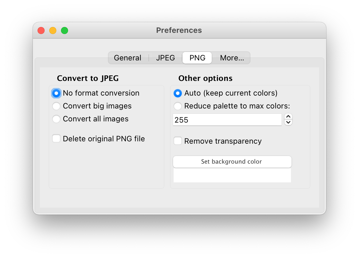 Optimize Images X - Preferences Window: General