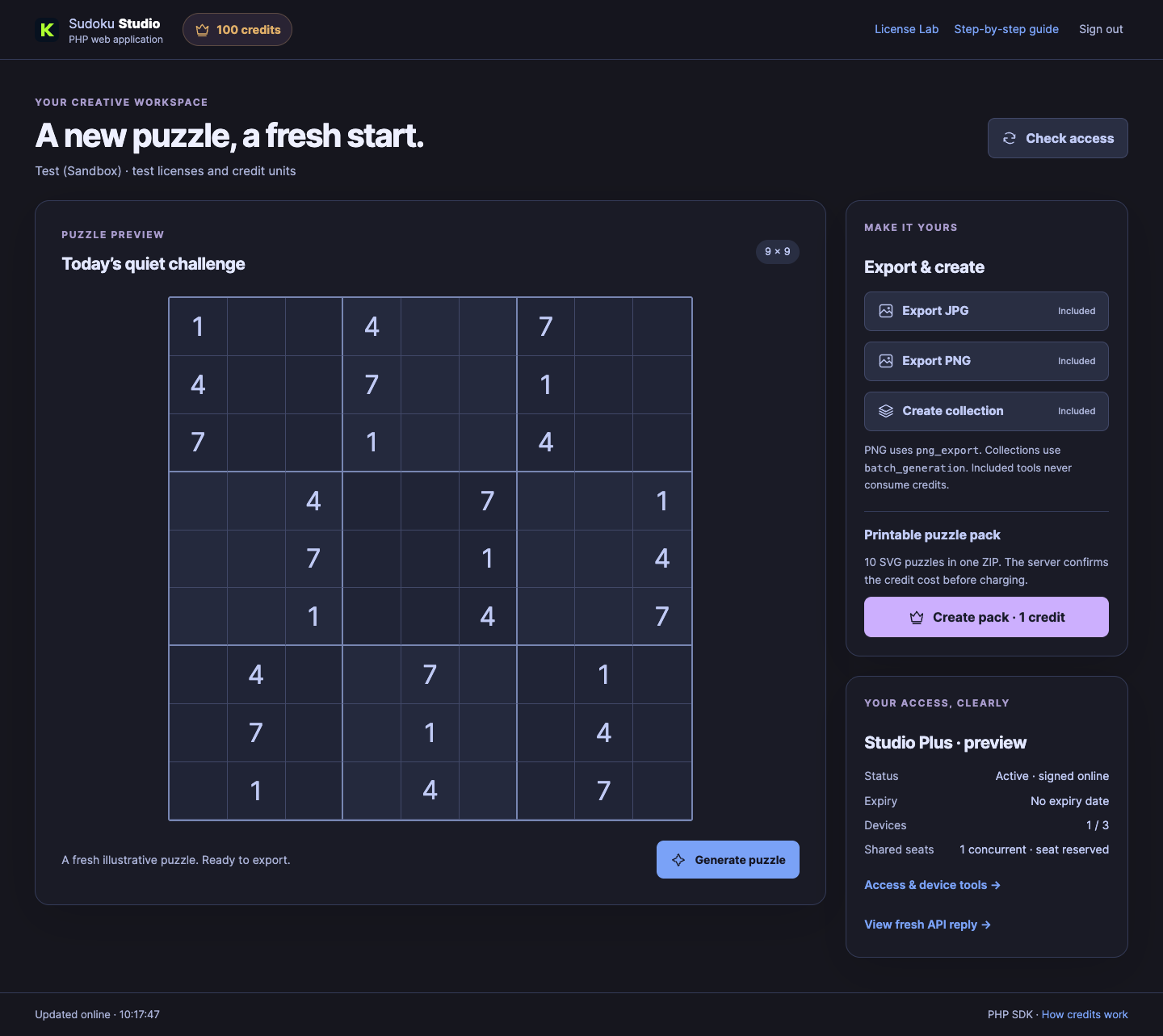 Sudoku Studio PHP application