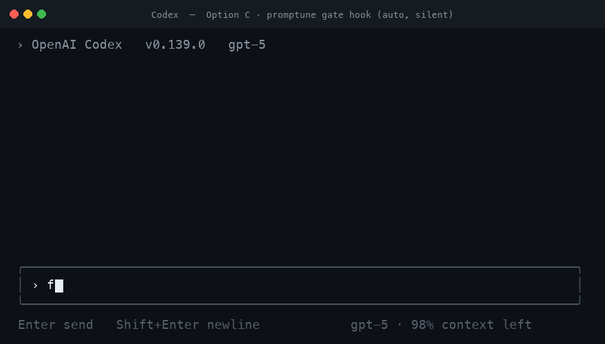 promptune auto-enhance gate inside Codex