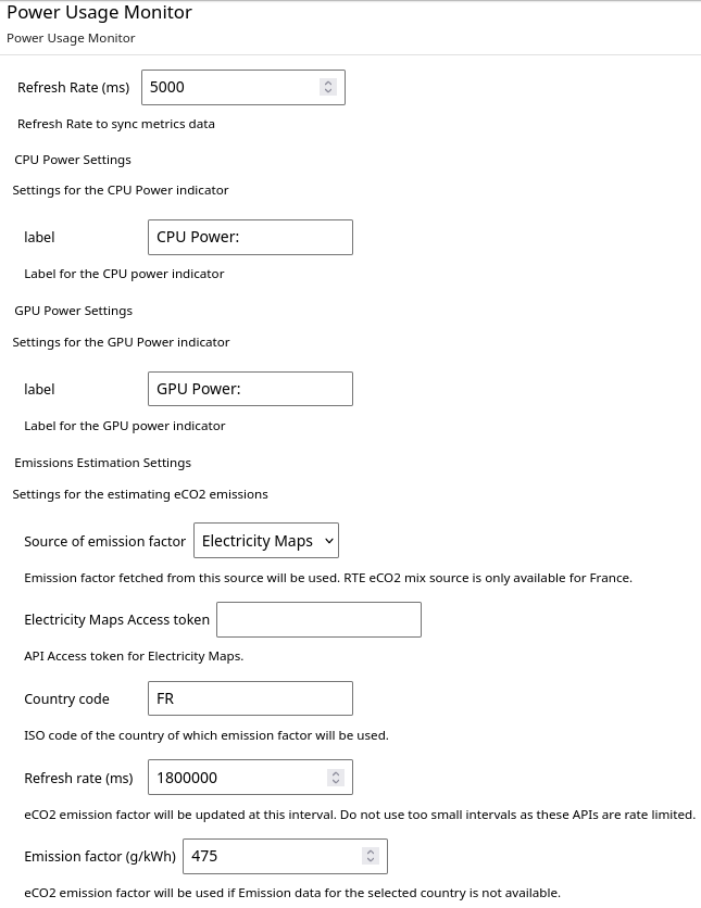 Frontend extension settings