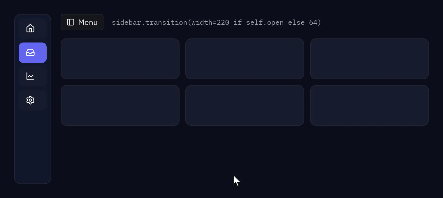 A sidebar that widens and narrows smoothly