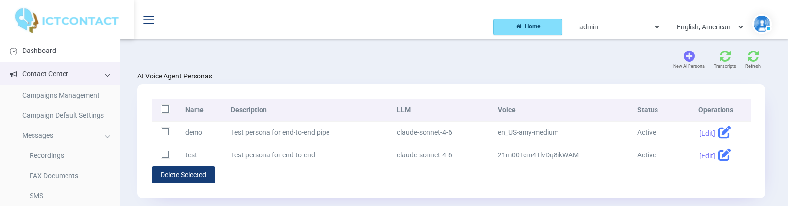 AI persona list in ICTContact