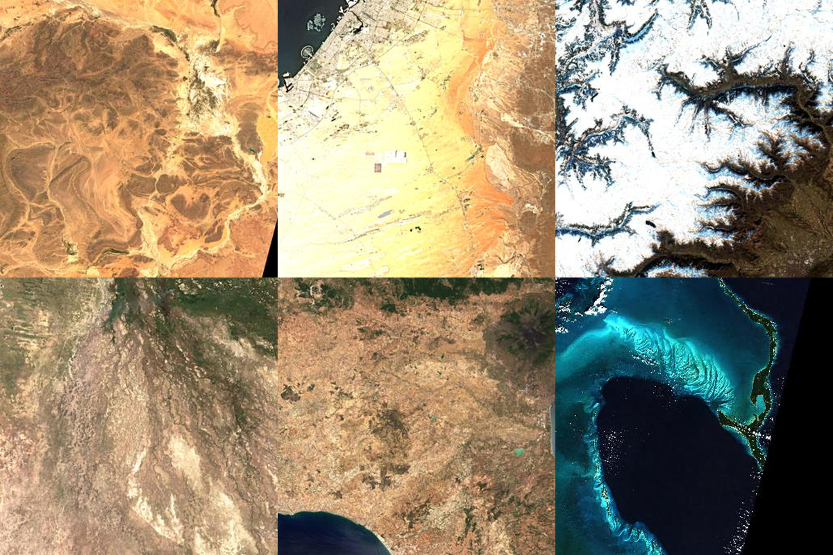 Sentinel-2 imagery over six locations, fetched with cdse