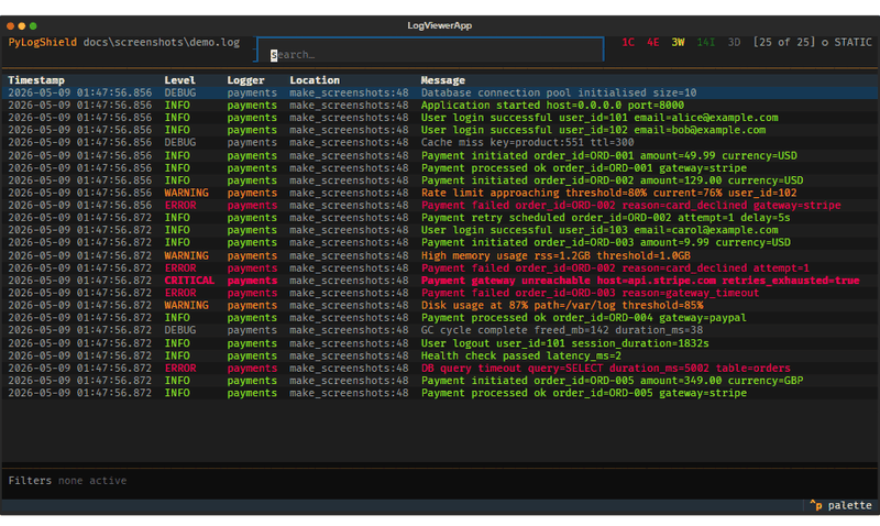 PyLogShield Interactive TUI Viewer