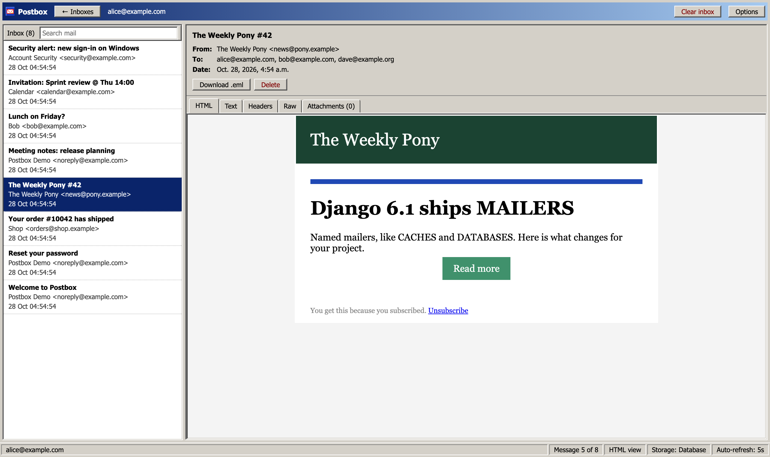 Inbox, mail2000 theme