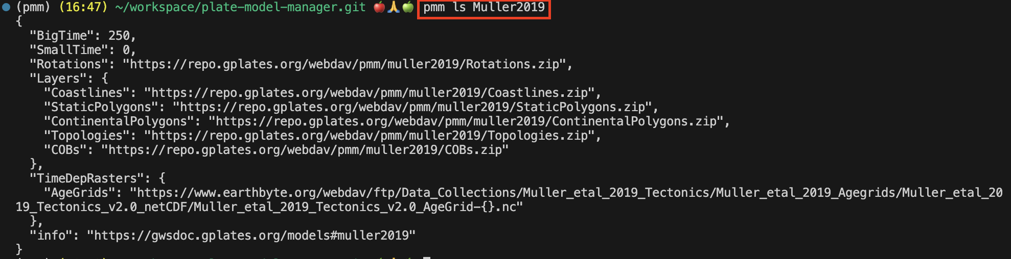 pmm ls model command screenshot