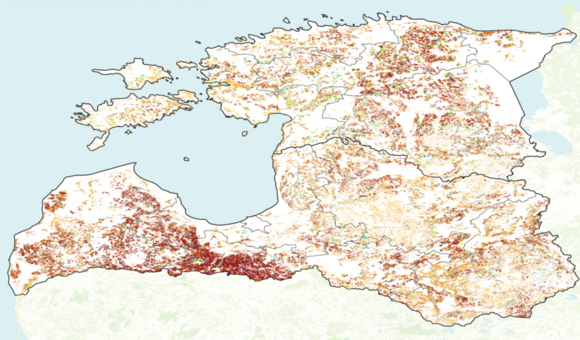 Spatial distribution of labels within Estland and Latvia.