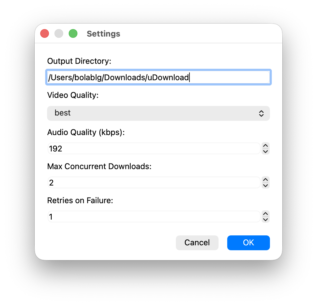 uDownloader Settings