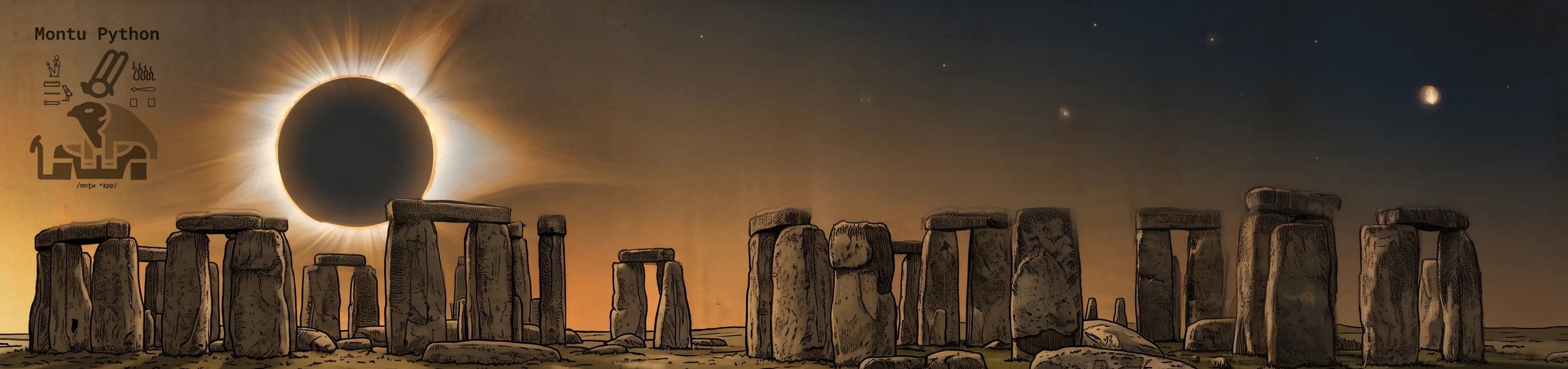 Illustration of a hypothetical total solar eclipse observed at Stonehenge
