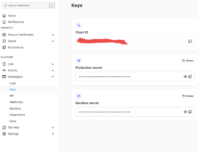 Plaid Keys Dashboard