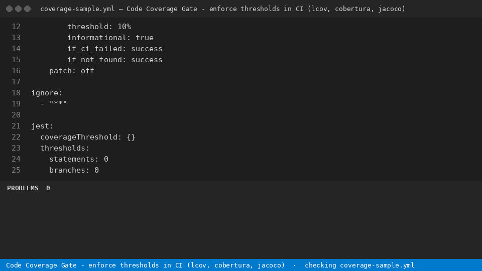 Code Coverage Gate - enforce thresholds in CI (lcov, cobertura, jacoco) — finds the line