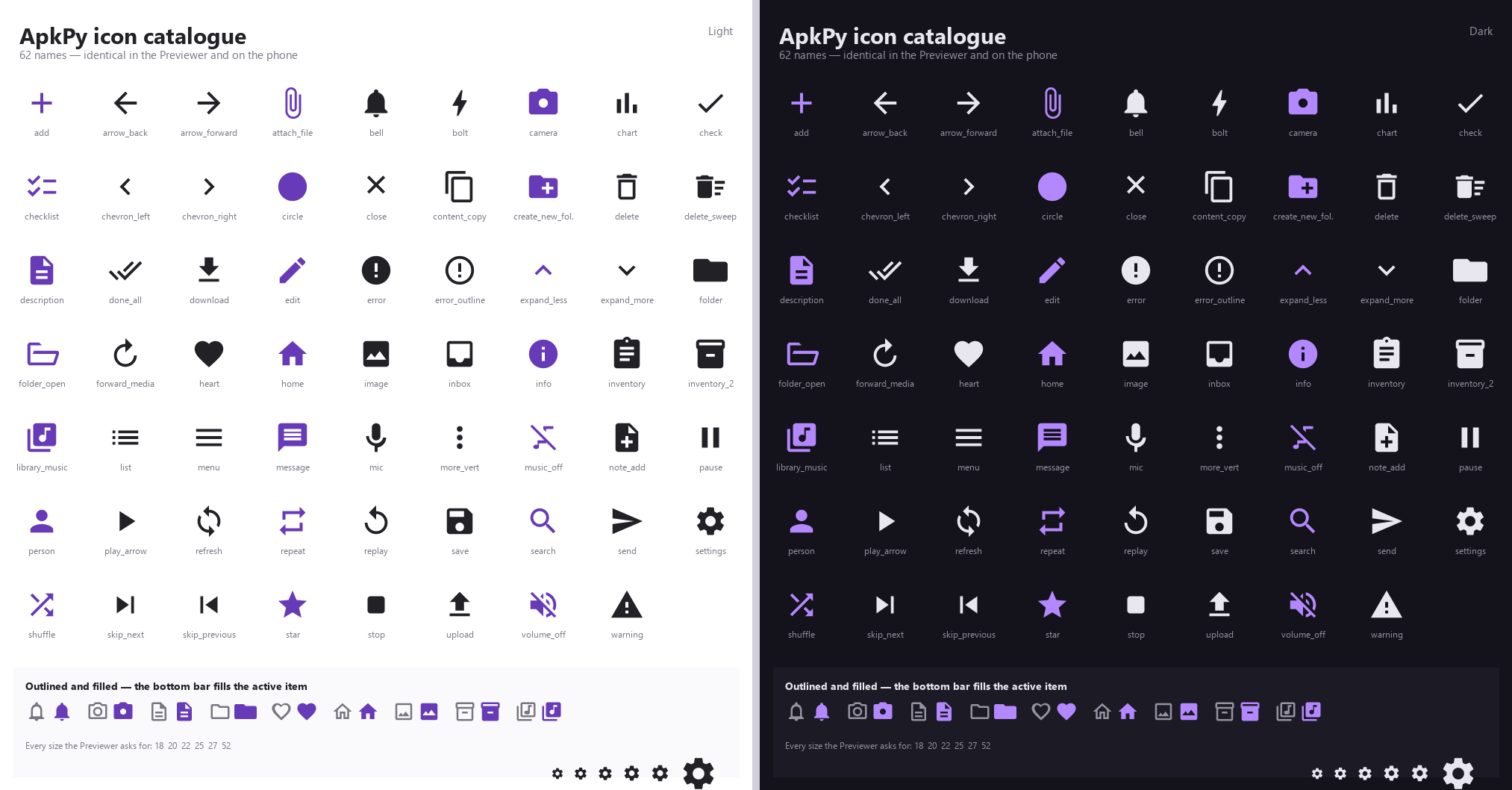 The ApkPy icon catalogue