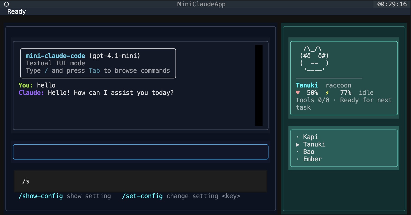 mini-claude TUI screenshot