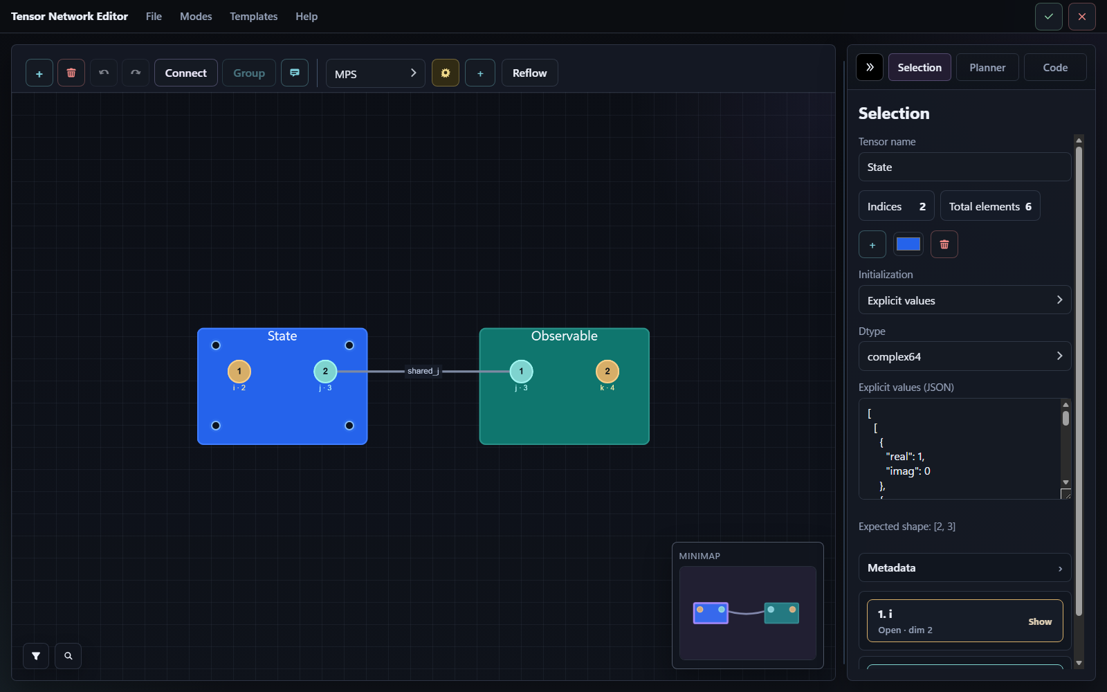 Tensor initializer editing screenshot