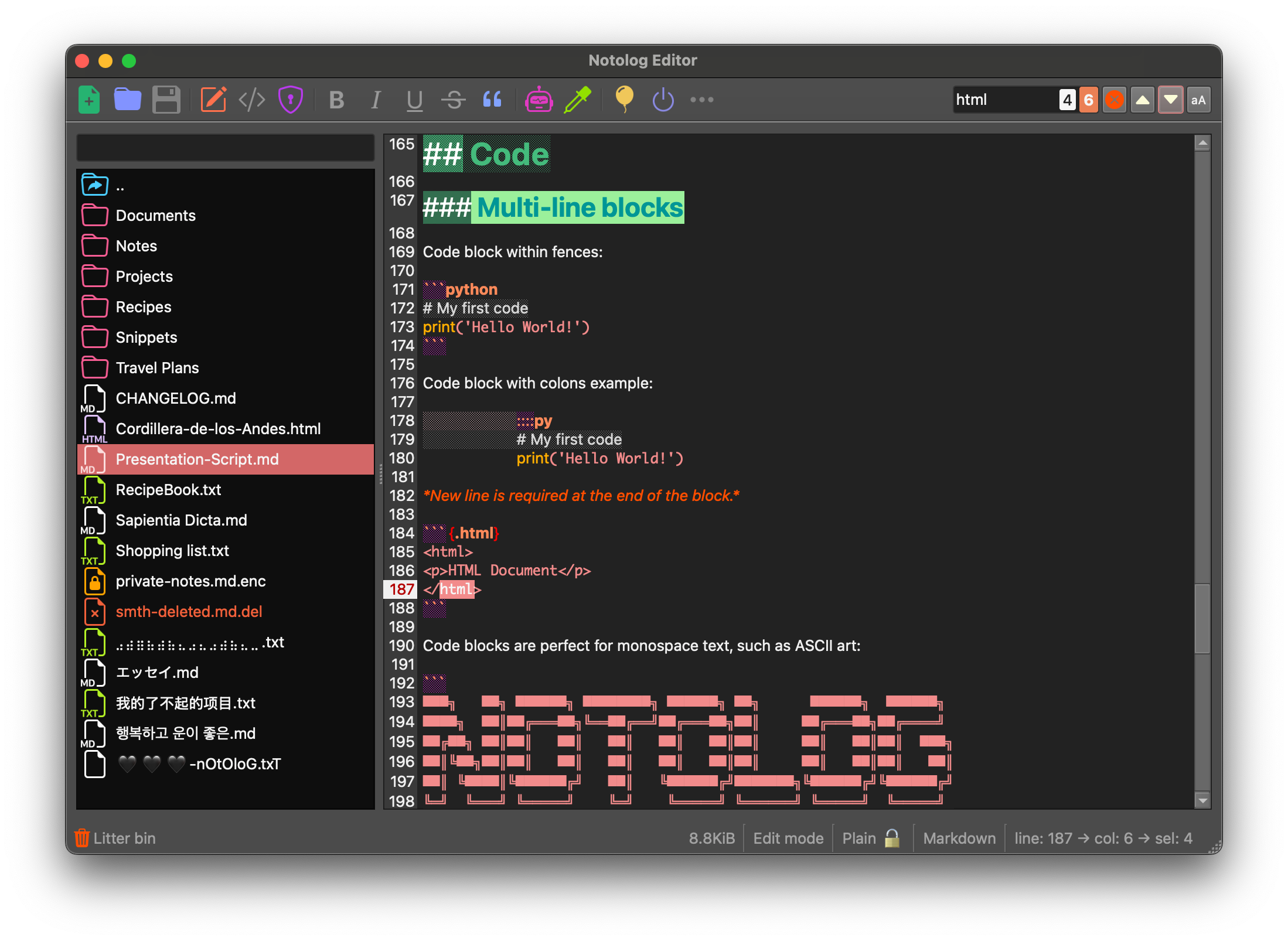 Notolog - Python Markdown Editor - UI Example
