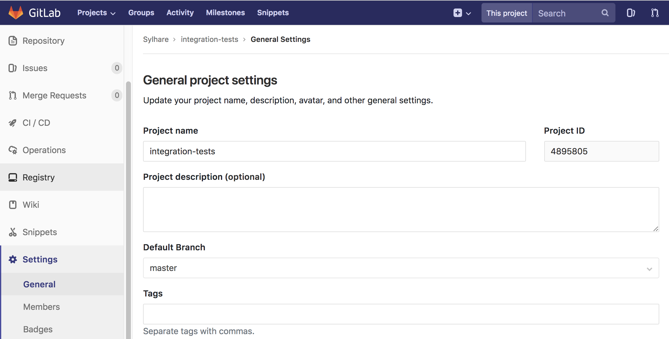 General project settings