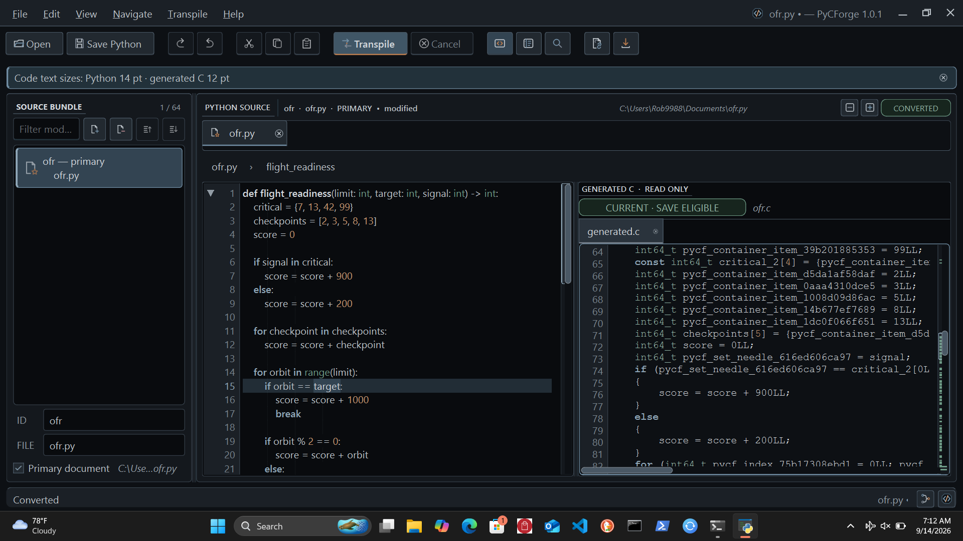 PyCForge workspace