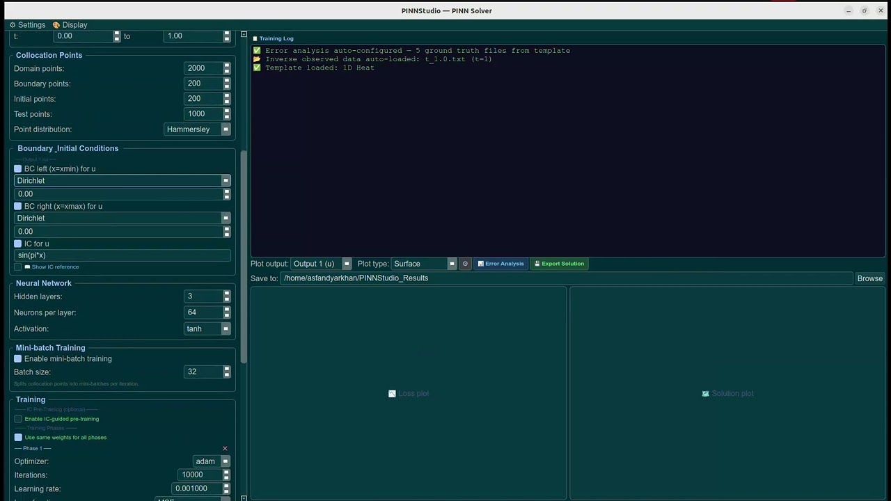 PINNStudio demo - setting up a PDE