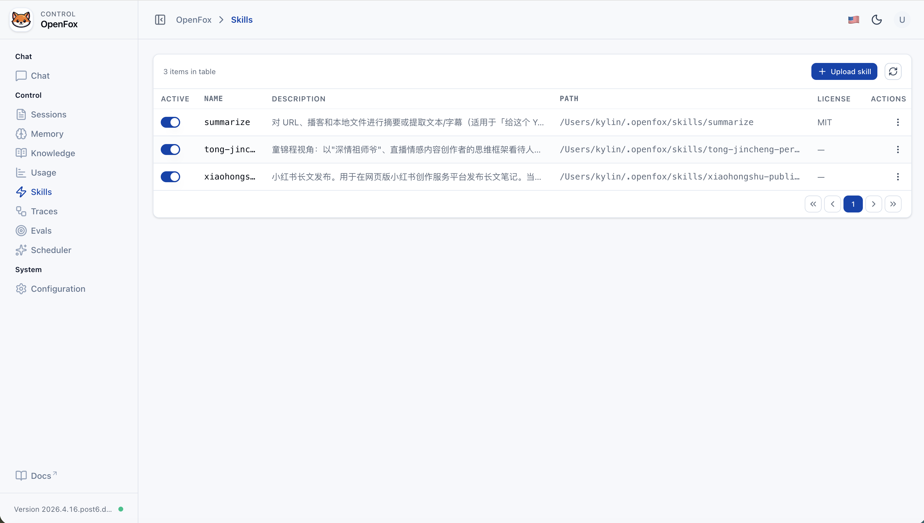 OpenFox Web — Skills