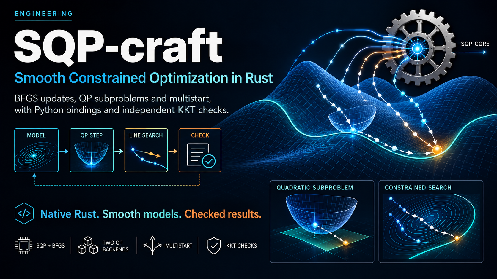 SQP-craft: smooth constrained optimization in Rust