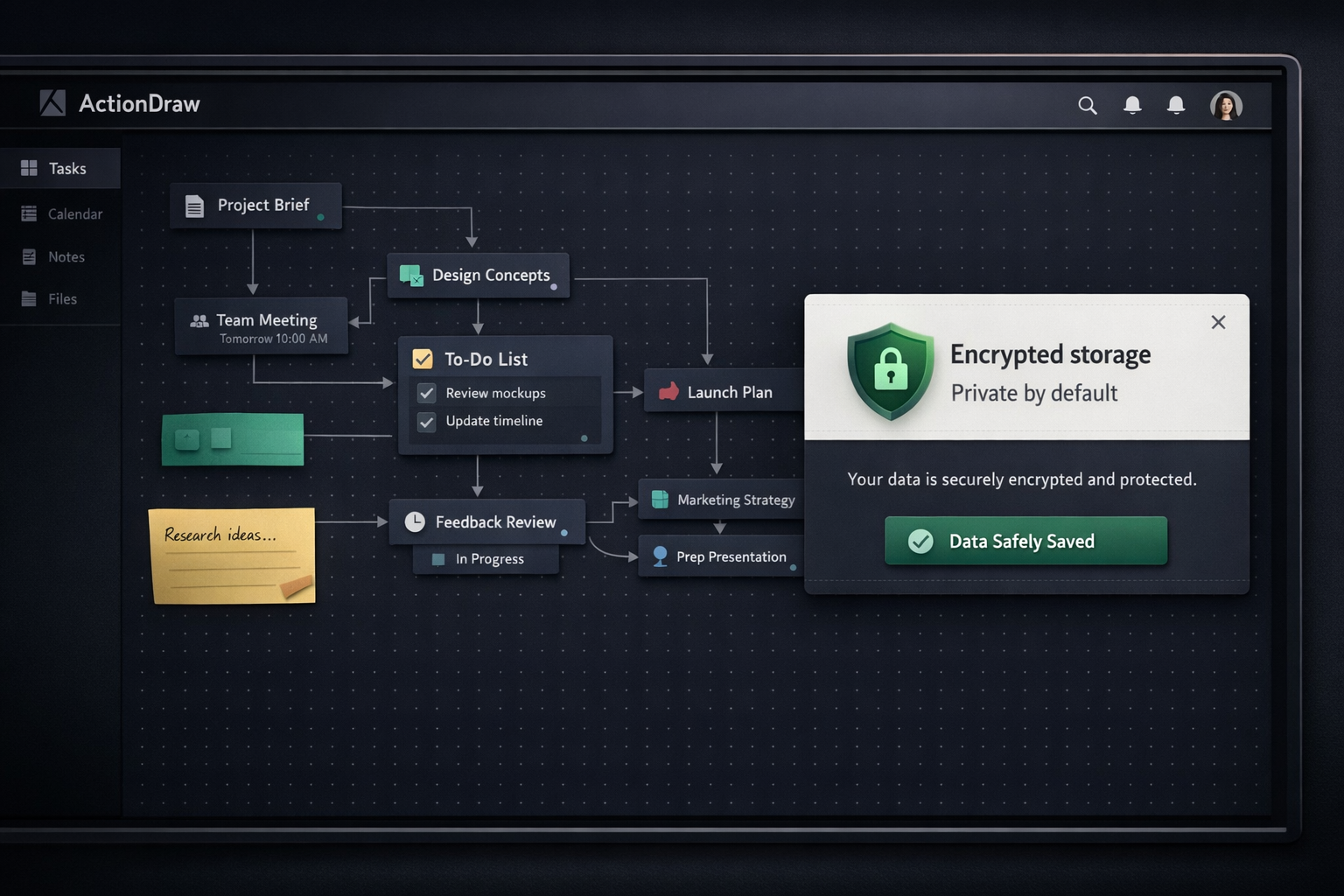 ActionDraw — encrypted storage