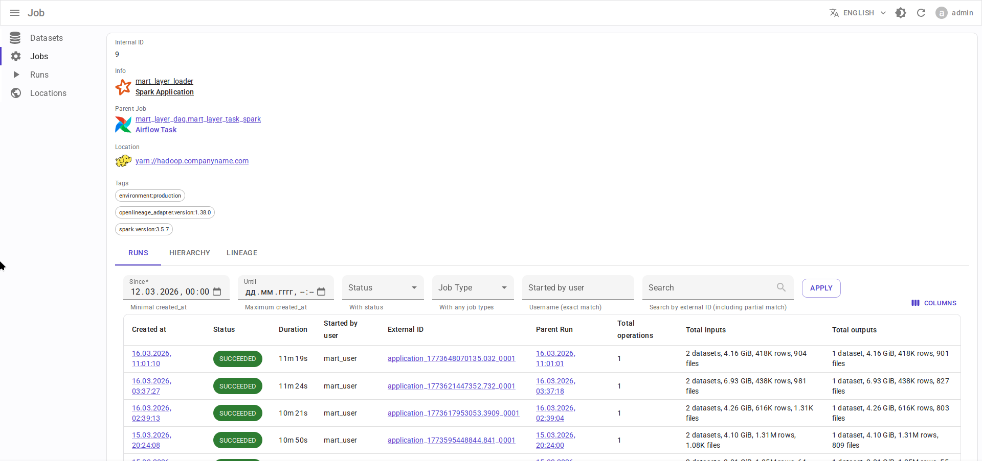 Spark application details