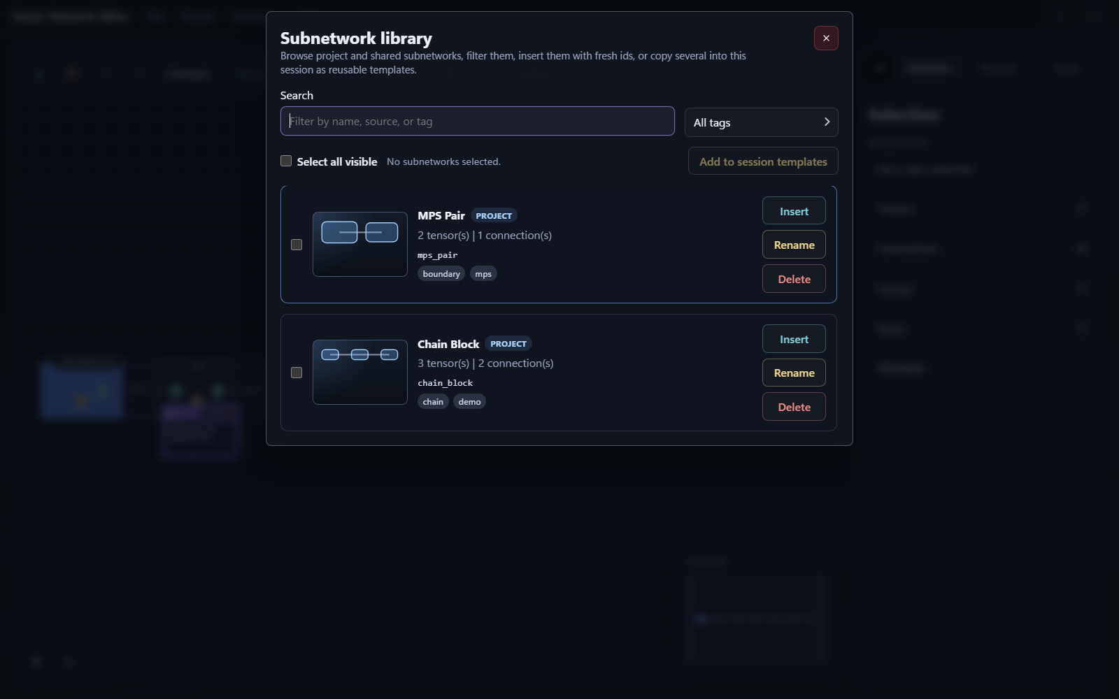 Templates and reusable subnetwork library screenshot