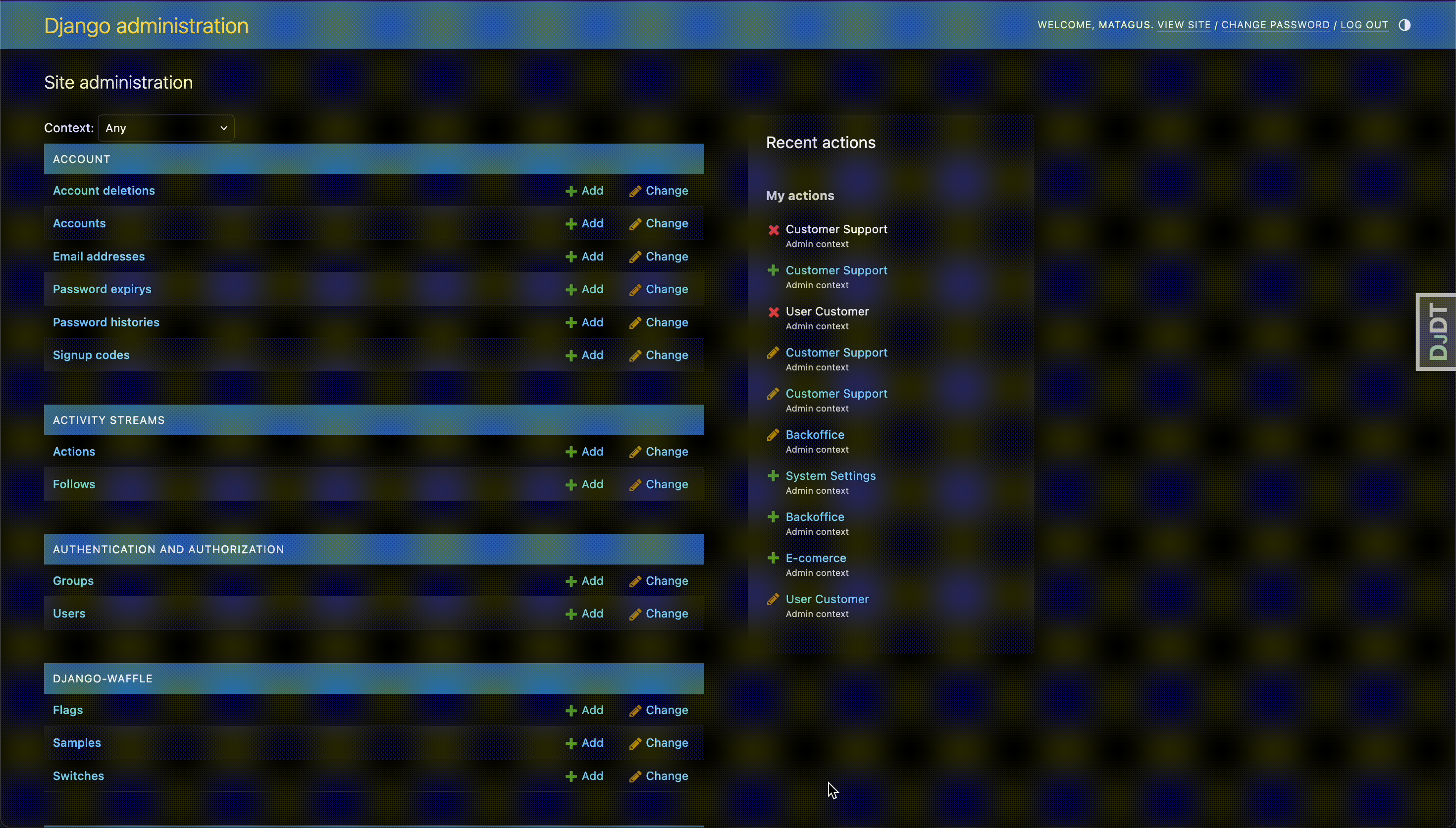 Demo: selecting a context to display only a subset of models