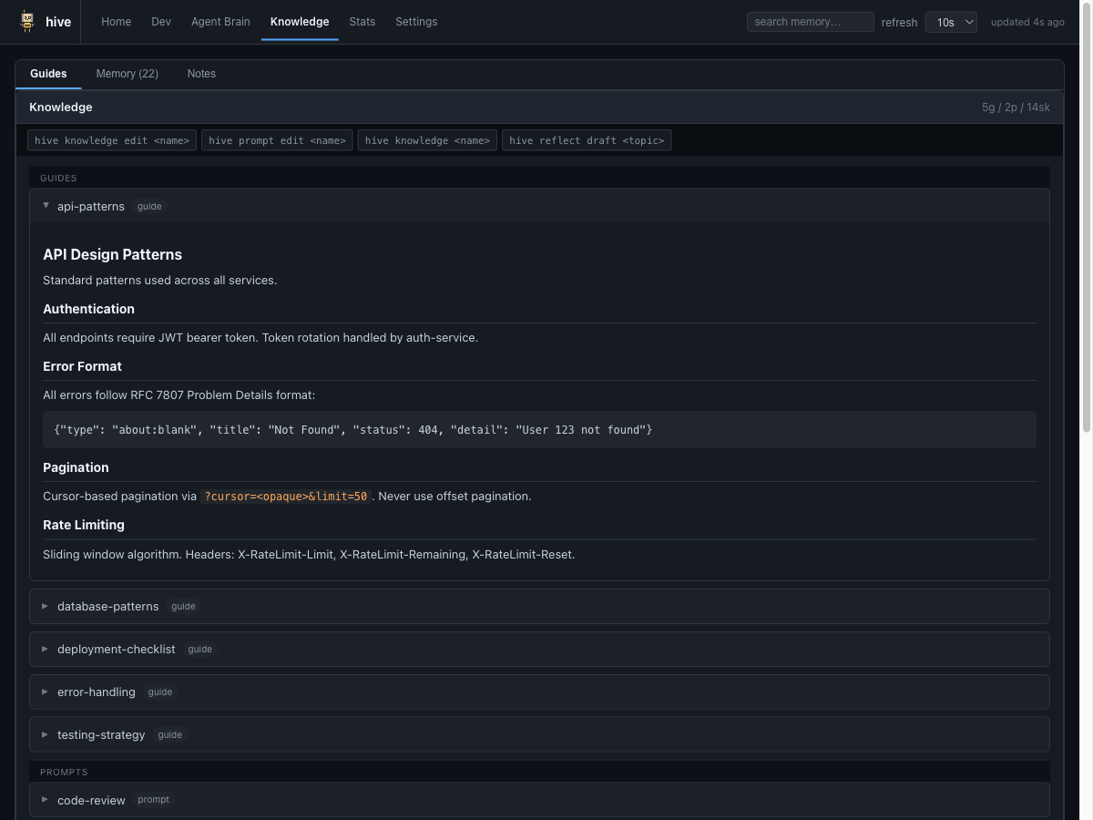 keephive knowledge view — guides and prompt templates