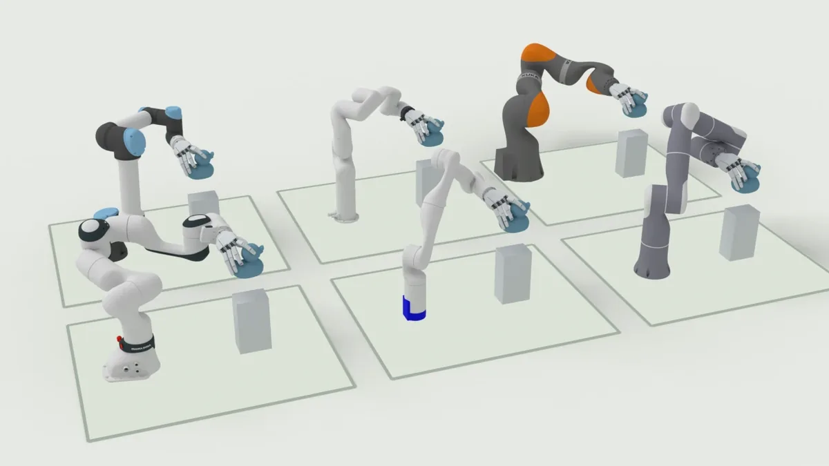Different arms with dexterous hands grasping the same object in simulation