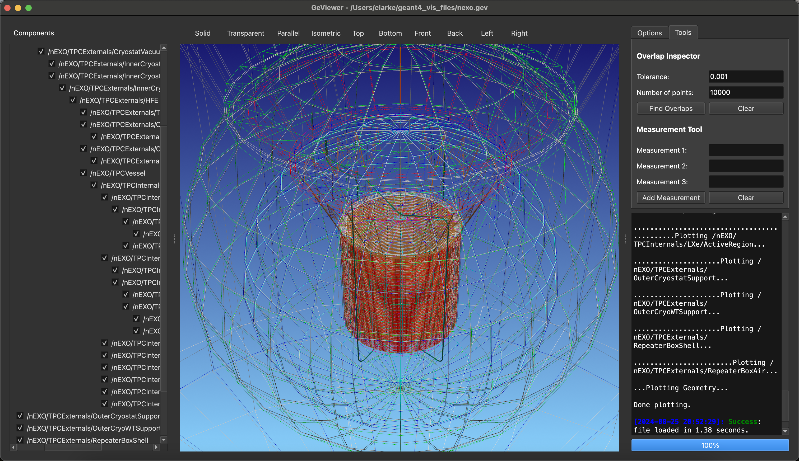 The GeViewer UI in dark mode with wireframe rendering enabled