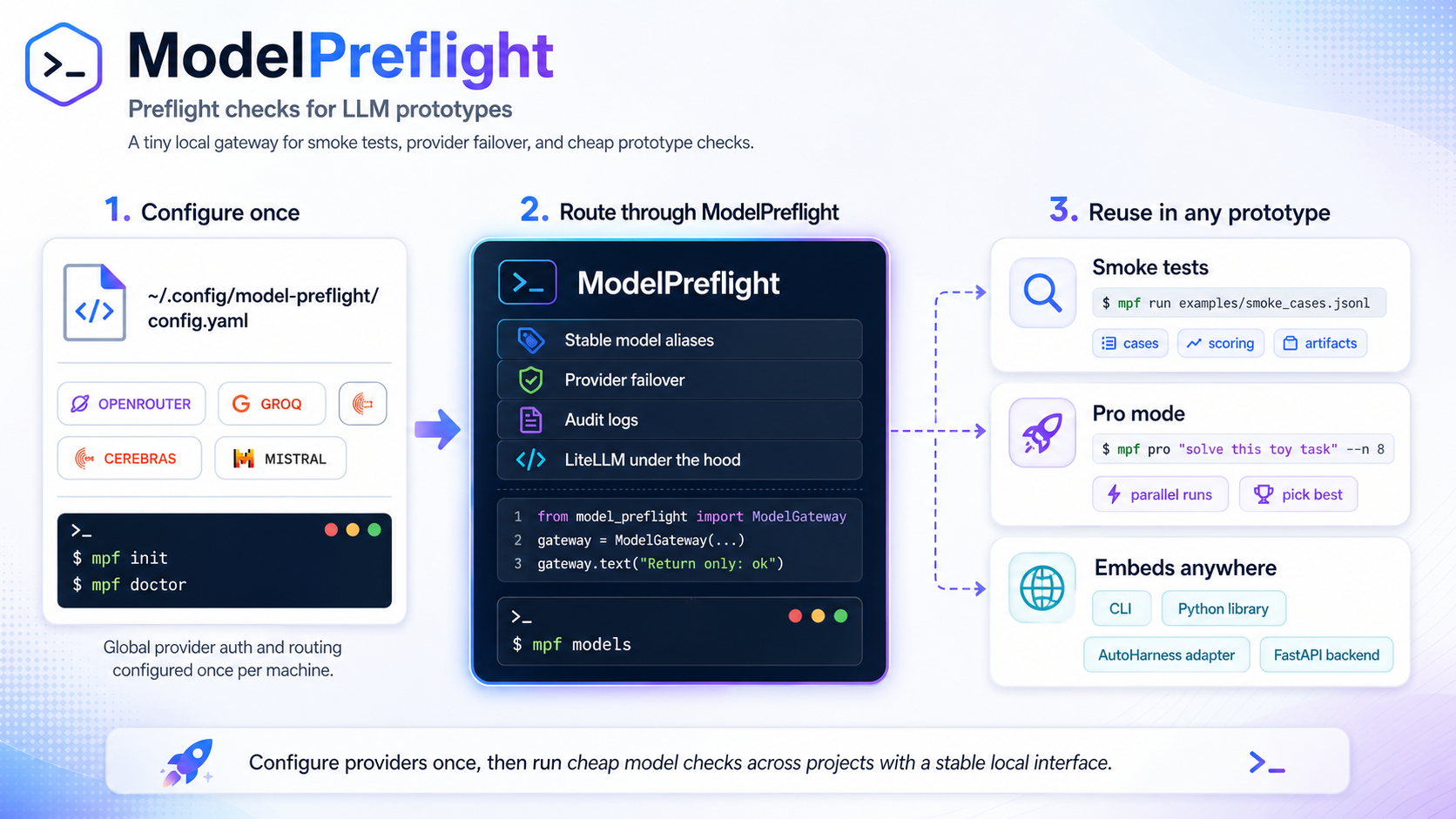 ModelPreflight CLI preview showing provider preflight workflow