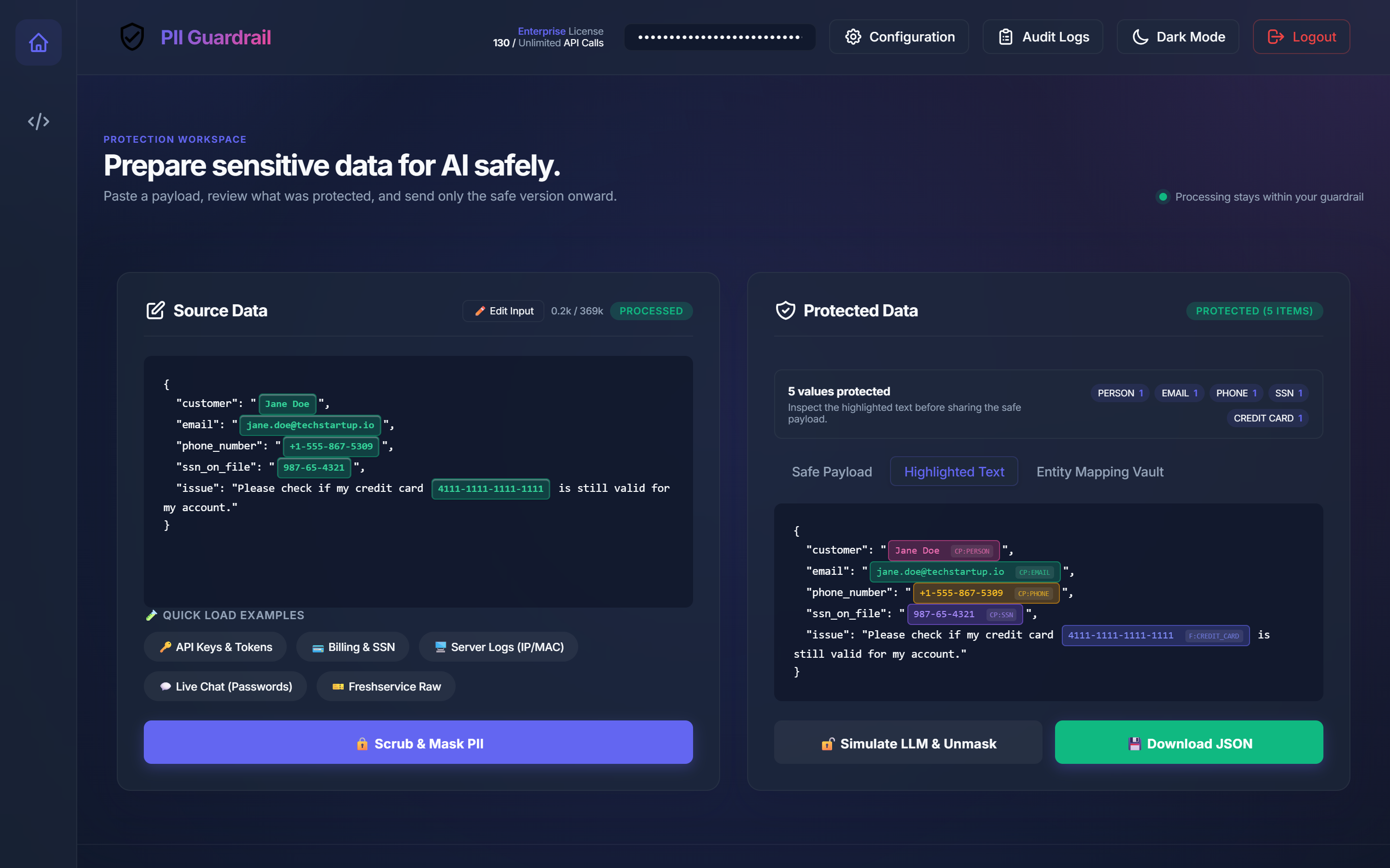 Interactive PII Playground