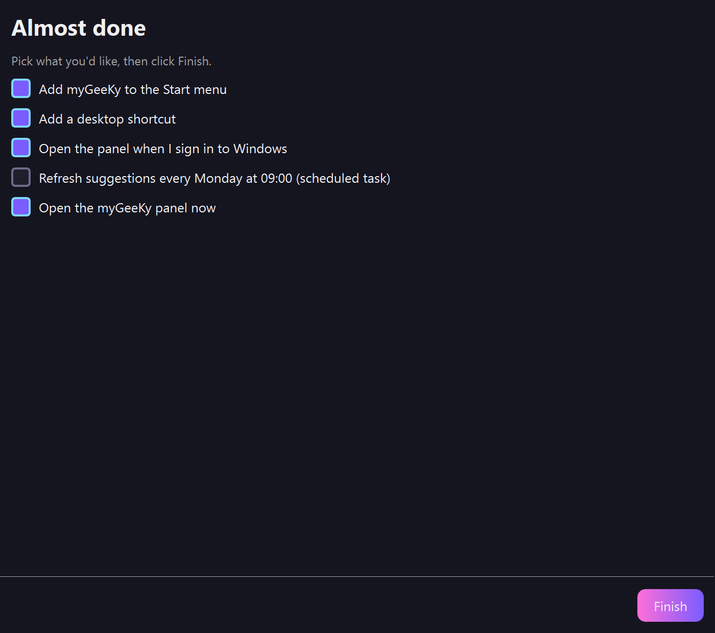 The last setup step, done