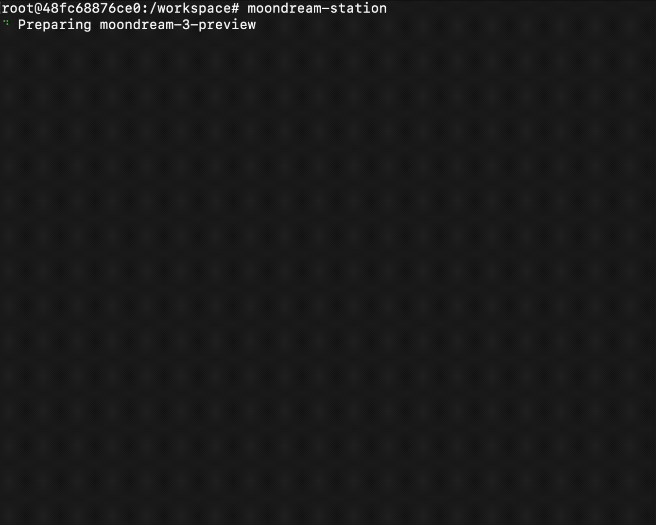Video showing Moondream Station running in a terminal