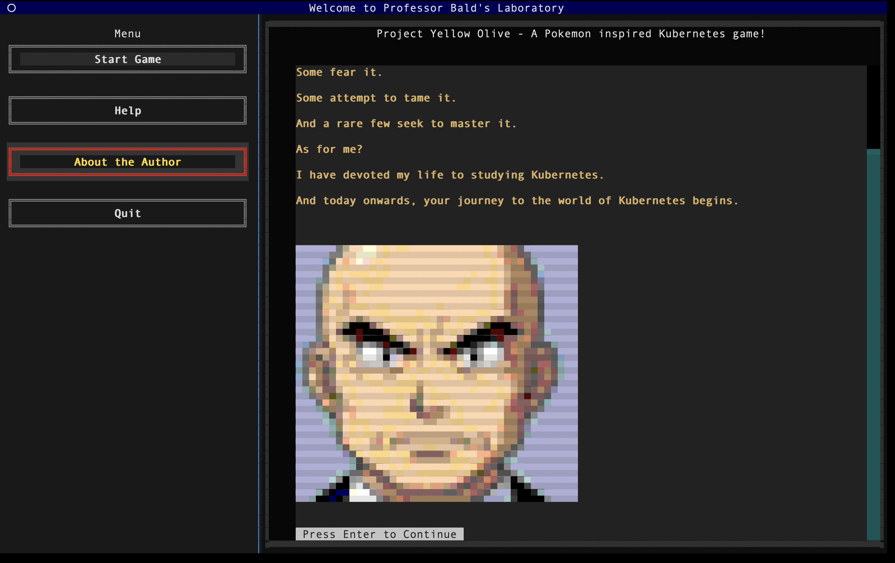 Opening screen with Professor Bald