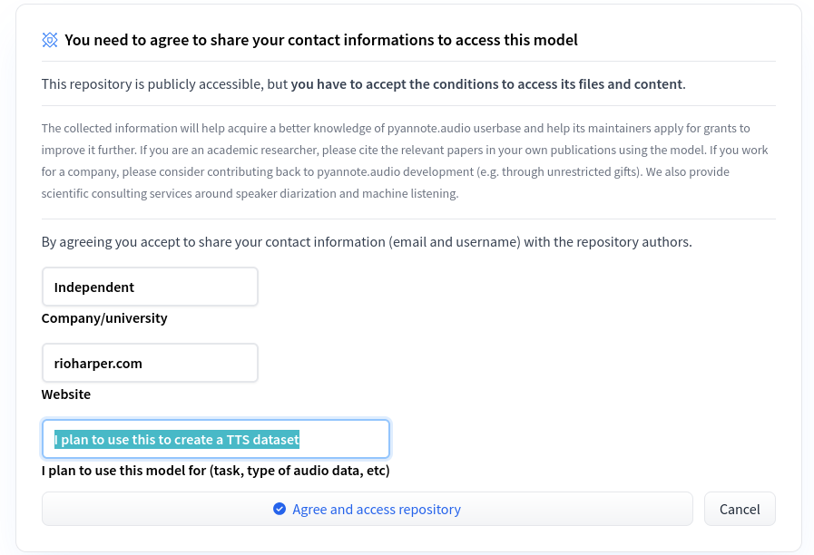 an example of signing up for a model