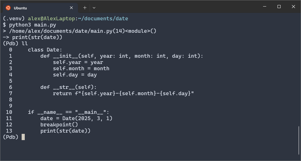 Code example using PDB