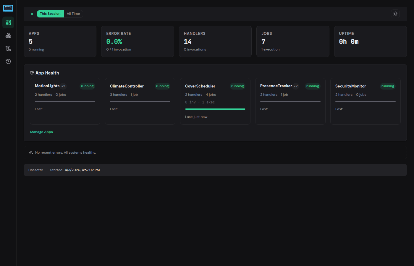 Hassette Web UI Dashboard