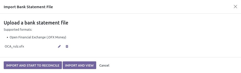 Bank statement import wizard screenshot