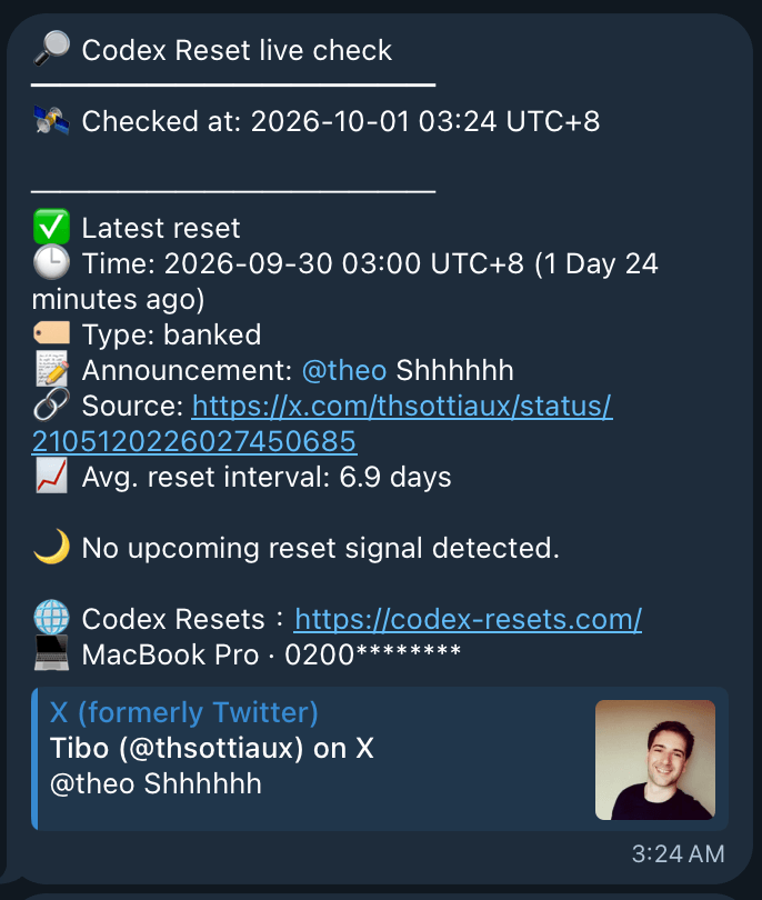 crw --config Telegram notification example