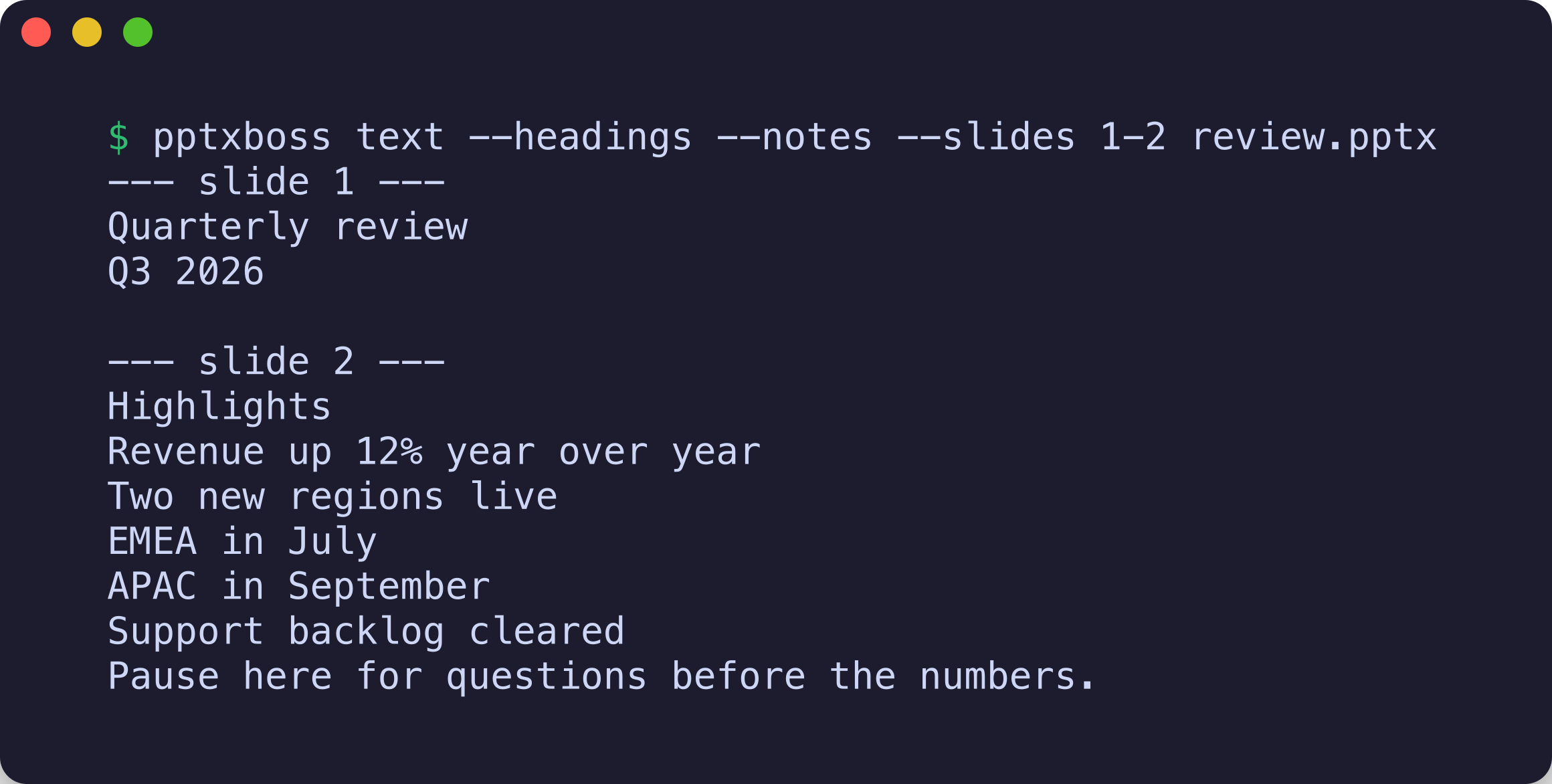 pptxboss text with headings and notes for two slides