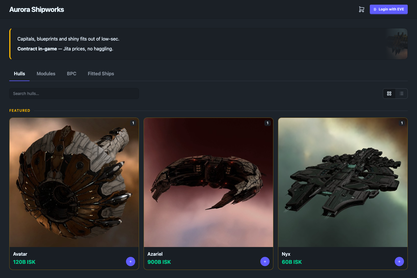 Featured hulls: Avatar, Azariel and Nyx