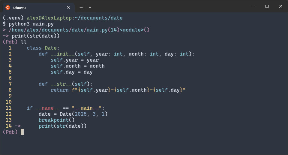 Code example using PDB