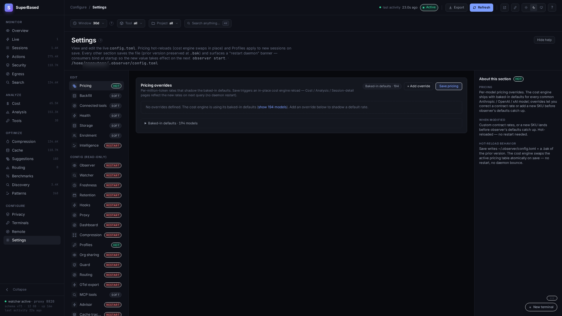Settings tab
