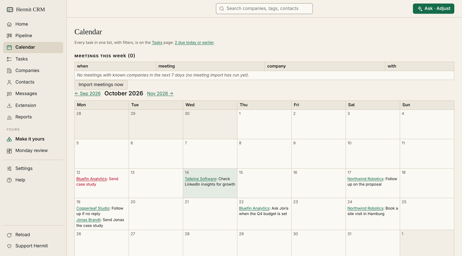 The calendar: every next step on a month grid